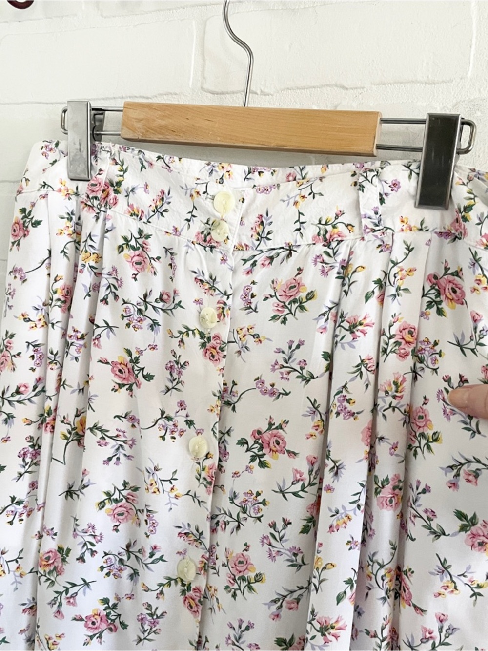 Vintage 90s Prairie Floral Button Front Midi Skirt Romantic 2 pockets Sz M/L - Picture 8 of 15
